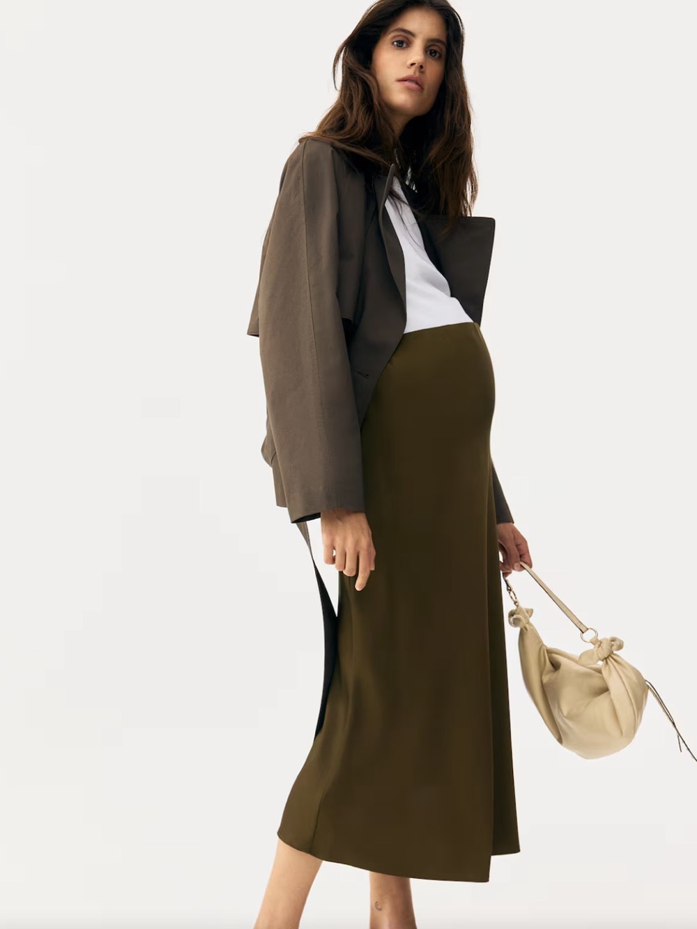 H&M MAMA Maternity Olive Green Slip Satin Skirt